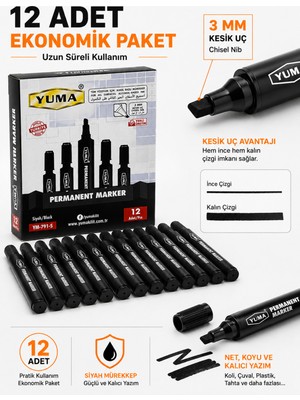 Zeyn Gross Mavi Permanent Marker Koli Kalemi 12’li Paket 3 mm Kesik Uç