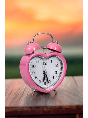 Pratik Ev Pembe Kalp Şeklinde Metal Mini Alarm Saati, Işıklı Çalar Saat, 7480000717624