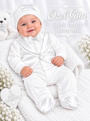 Sönmez Bebe Erkek Bebek Yelekli Papyonlu Tulum Seti – Yenidoğan Mevlütlük Özel Gün Takımı/bebek Hediyelik