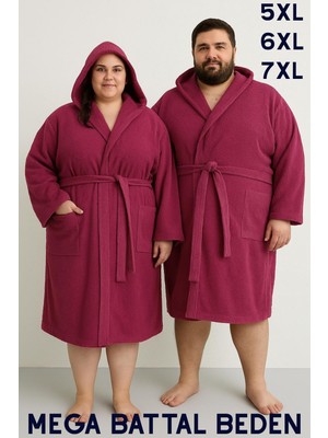 MODELHOME Bordo Renkli Mega Battal Beden Unisex %100 Pamuklu Kapüşanlu Lüks Bornoz (5xl-6xl-7xl Beden)