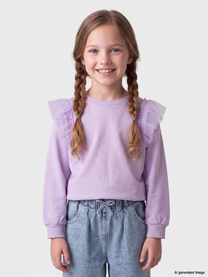 Lc Waikiki Yeni Sezon Lila Bisiklet Yaka Fırfırlı Kız Çocuk Sweatshirt