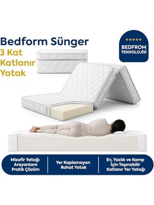 Pratik Ev Bedform Sünger 3 Kat Katlanır Yatak 90X190X12 Beyaz
