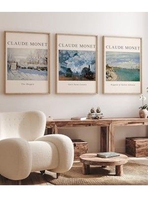 Pratik Ev Estetik Duvar Dekor Tasarım Ev Ofis Modern Sanat Claude Monet 3'lü Çerçevesiz Poster Seti 21 x 30 U7
