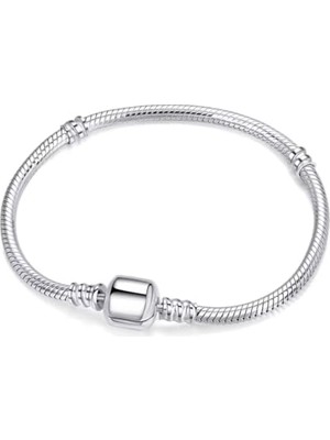 Pratik Ev Pandora Tipi Charm Uyumlu Yılan Zincir Bileklik Kadın, Yuvarlak Tokalı Gümüş Renk Şık Bileklik, Paslanmaz Çelik Dayanıklı Bileklik, Hediyelik Kadın Takı Özel Günler Için