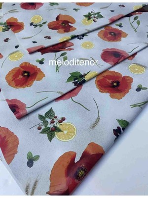 Mirella Kırmızı Gelincik Limon Desen Elyaf Astarlı Silinebilir Yuvarlak Pvc Muşamba Masa Örtüsü
