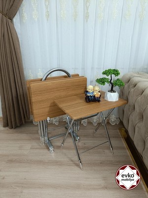 Evko Mobilya Çanta Zigon Sehpa, 4'lü Sehpa, Zigon Sehpa, Servis Sehpası, Mdf Mebran Sehpa, Katlanır Sehpa