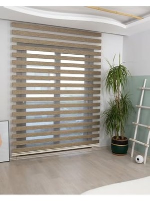 Pratik Ev Bambu Kumaş Kahverengi Zebra Stor Perde, Alüminyum Kasalı, 115 x 200 cm İCL494-32