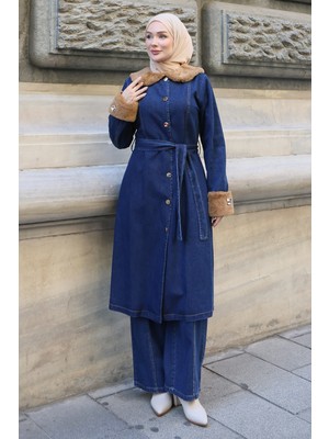 Missvalle Nora Kürk Detaylı Denim Takım Koyu Mavi 3002