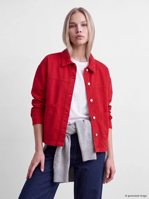 Lc Waikiki Yeni Sezon Kırmızı Oversize Kadın Jean Gömlek