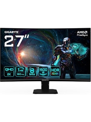 Pratik Ev GS27QCA 27" Kavisli Oyuncu Monitörü; Qhd (2560X1440), 180Hz, 1ms Mprt, Va 1500R Panel, Non-Glare, HDMI 2.0 & Displayport 1.4, Hdr Ready, Flicker-Free, Vesa Uyumlu
