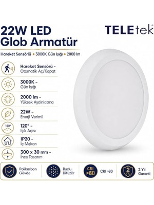 3000K Gün Işığı LED Glob Hareket Sensörlü Beyaz Armatür Ip 20 2000LM