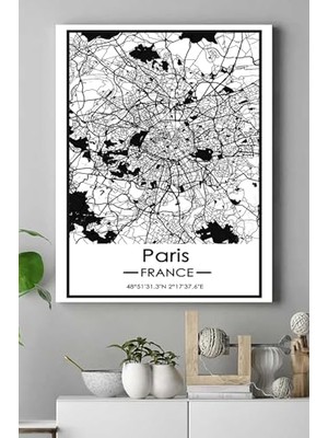 Pratik Ev PSTER18632 Fransa Paris Harita Dekoratif Tasarım Kanvas Tablo 40 x 60