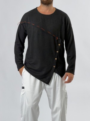 Cocopelli Düğmeli Asimetrik Siyah Erkek Sweatshirt COC3524