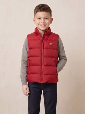 Deniva Unisex Çocuk Kırmızı Dik Yaka Fermuarlı Cepli Şişme Yelek