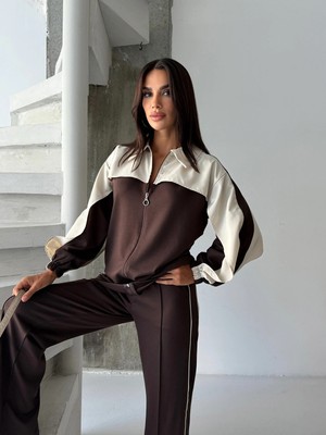 Cey Moda Kadın Modal Kumaş Paraşüt Detaylı Ara Biyeli Fermuarlı Ikili Alt Üst Takım