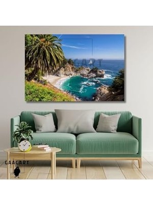 Pratik Ev Palmiye ve Deniz Manzaralı Tekli Yatay Kanvas Tablo, 40 x 30