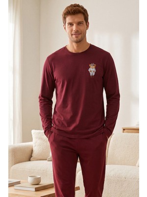 Siyah İnci Baskılı Pamuklu Likralı Örme Pijama Takım 26241803