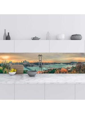 Pratik Ev Mutfak Tezgah Arası, Folyosu Istanbul Köprü, Folyo Fayans Kaplama, 60X500 cm