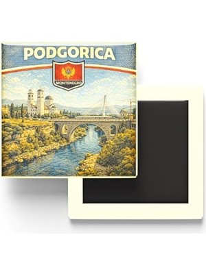 Pratik Ev Retro Karadağ Podgorica Şehri Temalı Vintage Buzdolabı Magneti, 9x9 cm