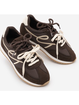 Marjin Kadın Süet Detaylı Bağcıklı Günlük Sneaker Rivos Kahve Süet