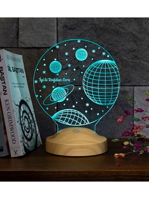 Pratik Ev Uzay Temalı Isimli Çocuk Odası Hediyesi, Gezegenler ve Satürn LED Lamba