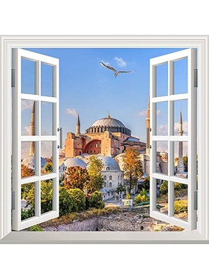 Pratik Ev Pencere Posteri Duvar Kâğıdı, Ayasofya Camii Desenli Yapışkanlı Sticker