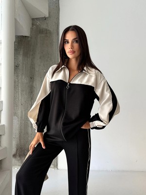 Cey Moda Kadın Modal Kumaş Paraşüt Detaylı Ara Biyeli Fermuarlı Ikili Alt Üst Takım