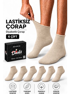 Ducks Socks Erkek 6'lı Pamuklu Kutulu Lastiksiz Çorap Diyabetik Dostu Dikişsiz Esnek Kısa Konç Sıkmayan Çorap