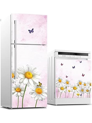 Pratik Ev Papatya ve Kelebek Desenli Beyaz Eşya Sticker Kaplama