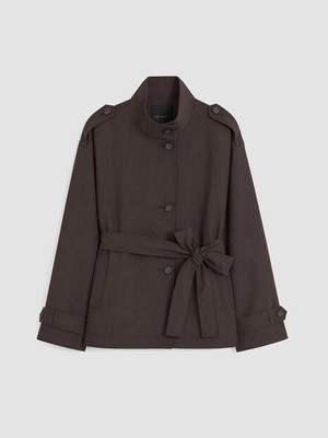 Lc Waikiki Yeni Sezon Kahverengi Dik Yaka Kuşaklı Oversize Kadın Trençkot