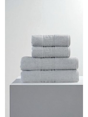 Pratik Ev 4'lü Gri Greek Havlu Set %100PAMUK - 2 Adet El Havlusu 50X90 ve 2 Adet Banyo Havlusu 70X140