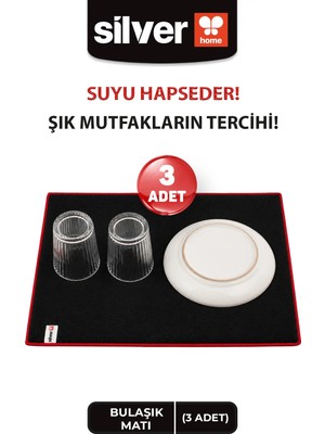 Silver Home 3 Adet 40X50 cm Ultra Emici Kalın Bulaşık Altlığı Kurulama Matı Büyük Boy Koku Yapmaz