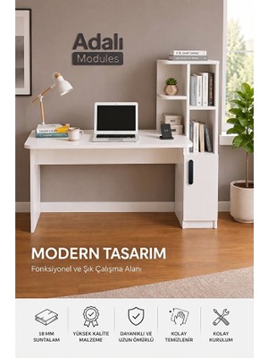 Adalımodules Ders Çalışma Masası Kavisli Kitaplıklı 120 cm Çalışma Masası Öğrenci Masası Ofis Çalışma Masası