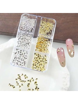 Pratik Ev Kalp Dizayn 6 Grit Metal Tırnak Süsleme Charm Silver ve Gold Nail Art Charm Taşları WN-527