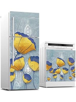 Pratik Ev Sarı Gelincik Desenli Beyaz Eşya Sticker Kaplama