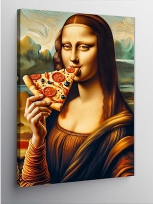 Pratik Ev Kanvas Tablo Mona Lisa Pizza Yiyor Fan Art, 50 cm x 70 cm