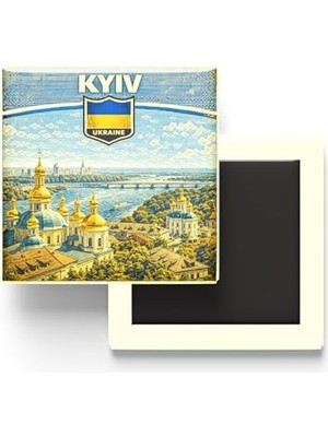 Pratik Ev Retro Ukrayna Kiev Şehri Temalı Vintage Buzdolabı Magneti, 9x9 cm