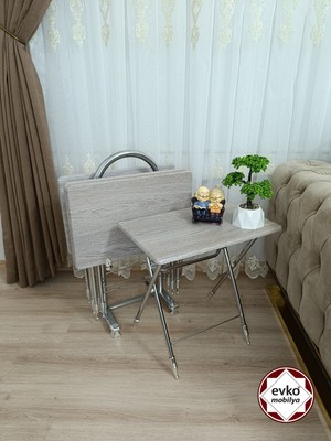 Evko Mobilya Çanta Zigon Sehpa, 4'lü Sehpa, Zigon Sehpa, Servis Sehpası, Mdf Mebran Sehpa, Katlanır Sehpa