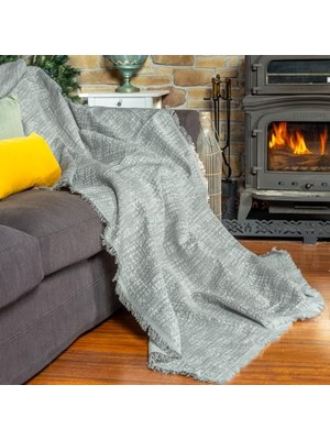 Pratik Ev Antrasit Koltuk Örtüsü, 180X220, Premium Pamuklu Püsküllü, Çift Taraflı, Terletmez ve Kaymaz