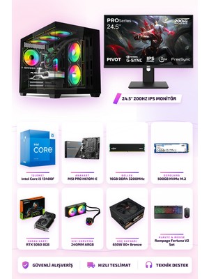 Symoon SYMOONPC0292 Oyun Bilgisayarı Intel Core I5 13400F Rtx 5060 8gb 16GB Ram 500GB SSD 240MM Sıvı Soğutma 24.5 Inç Monitör