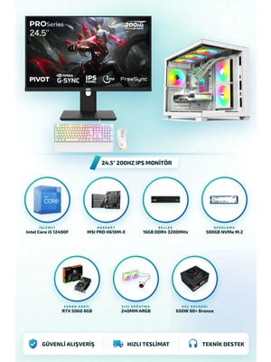 Symoon SYMOONPC0244 Oyun Bilgisayarı Intel Core I5 12400F Rtx 5060 8gb 16GB Ram 500GB SSD 240MM Sıvı Soğutma 24.5 Inç Monitör