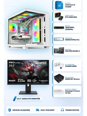 Symoon SYMOONPC0340 Oyun Bilgisayarı Intel Core I5 14400F Rtx 5060 8gb 16GB Ram 500GB SSD 240MM Sıvı Soğutma 24.5 Inç Monitör
