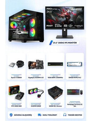 Symoon SYMOONPC0148 Oyun Bilgisayarı Ryzen 5 5600X Rtx 5060 8gb 16GB Ram 500GB SSD 240MM Sıvı Soğutma 24.5 Inç Monitör