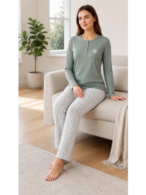 Flz Kadın Viskon Pijama Takımı Kışlık Uzun Kollu Patlı Düğmeli Yaka Rahat Şık Pijama M L Xl Xxl 89-159
