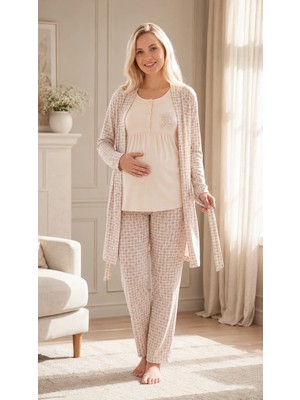 Flz Kadın Lohusa Hamile 3'lü Viskon Pijama Takımı Sabahlıklı Uzun Kollu Hastane Çıkışı M L Xl Xxl 31-152