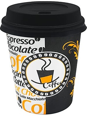 Pratik Ev Bardak; Cup 7 Oz Siyah Kapaklı Karton 180 Ml, 100'LÜ (Otomat Bardak)