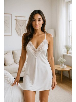 Nimse Love Kadın Beyaz Zarif Dantel Işlemeli Fantezi Gecelik - LUVYSE6820-9163