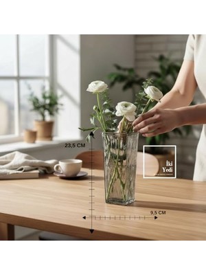 Pratik Ev Nadia 772 Modern Kare Cam Vazo, Şeffaf Füme Renkli Dekoratif Çiçek Vazosu – 23,5 cm Hediyelik Dekor
