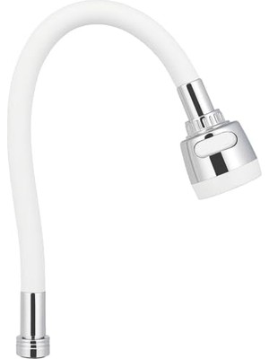 Pratik Ev Kyrotech Esnek Silikon Musluk Başlığı 43 Cm; 360 Oynar Başlık; Kıvrılabilir Uzatma Hortumu; 2 Fonksiyonlu Su Akışı Duş ve Düz; Mutfak ve Lavabo Uyumlu; Kolay Montaj Beyaz