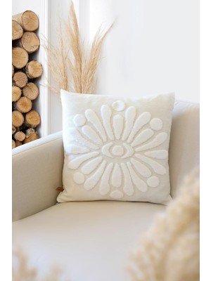 Bohem Özel Tasarım Punch Panç Desen Kare Dekoratif Kırlent Kılıfı 43X43 cm Boho Ekru